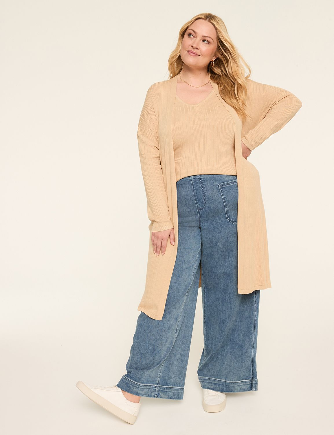 Open-Front Ribbed Duster