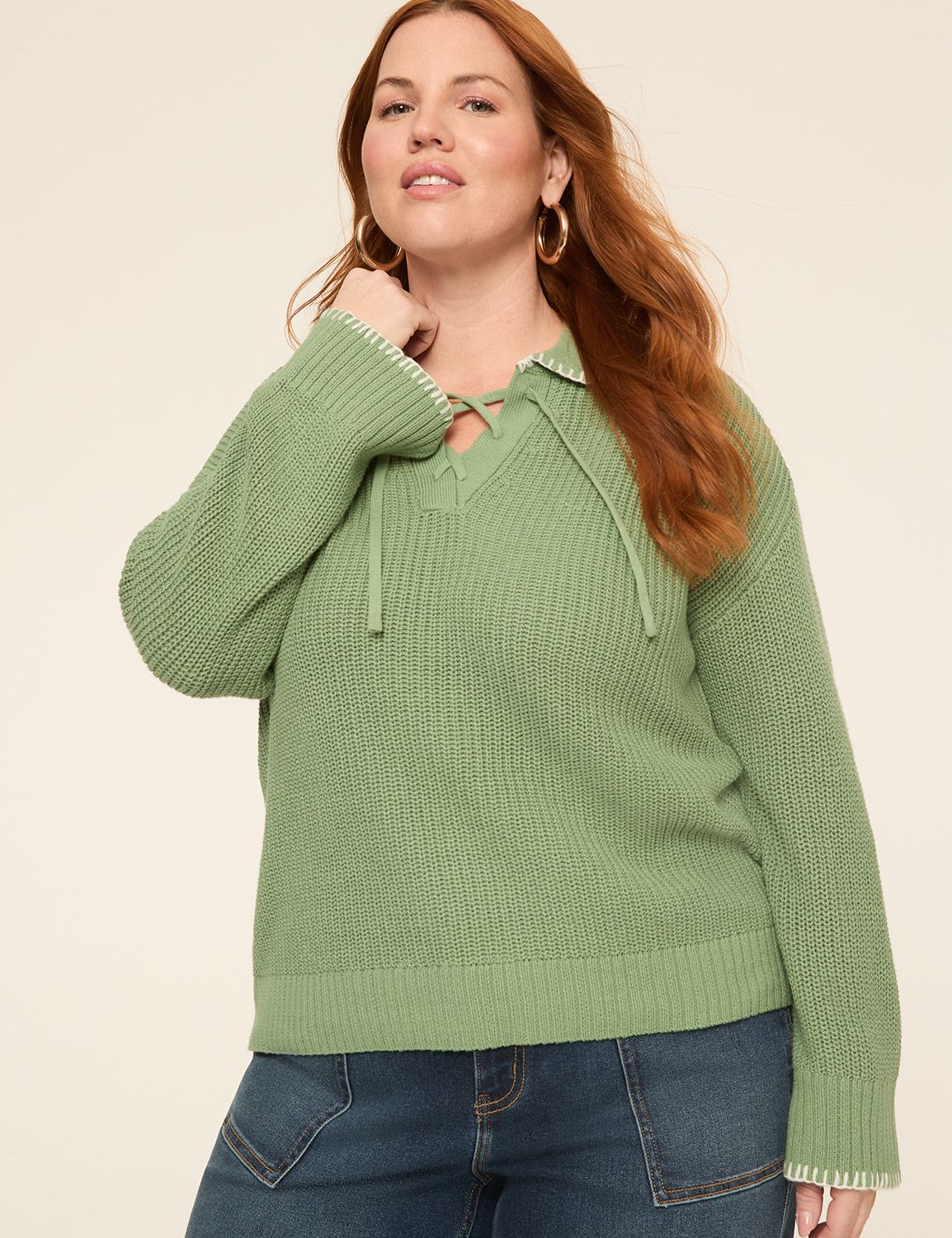 Bracelet Sleeve Tie Polo Sweater