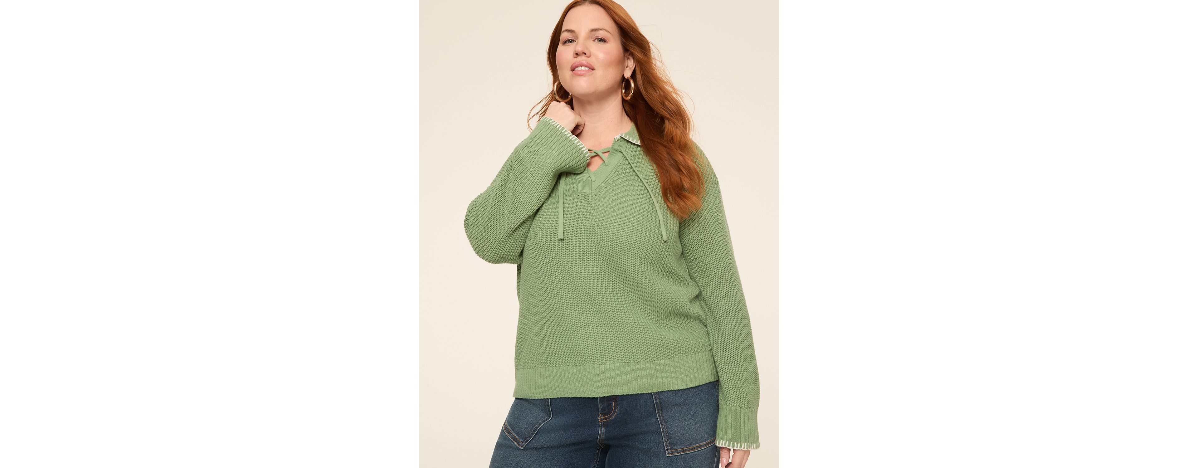 Bracelet Sleeve Tie Polo Sweater