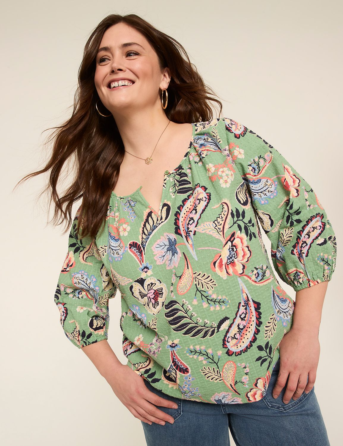 Elbow Sleeve Scoop-Neck Blouse