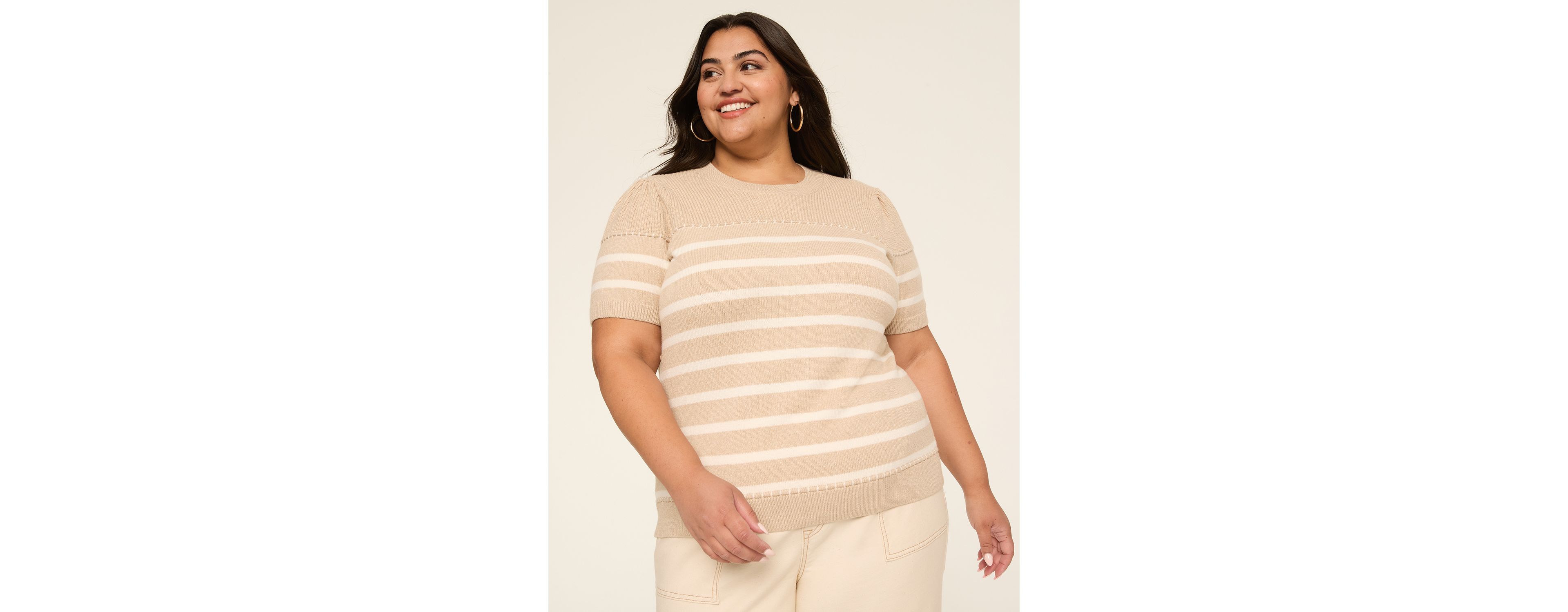 Elbow Sleeve Round Neck Sweater