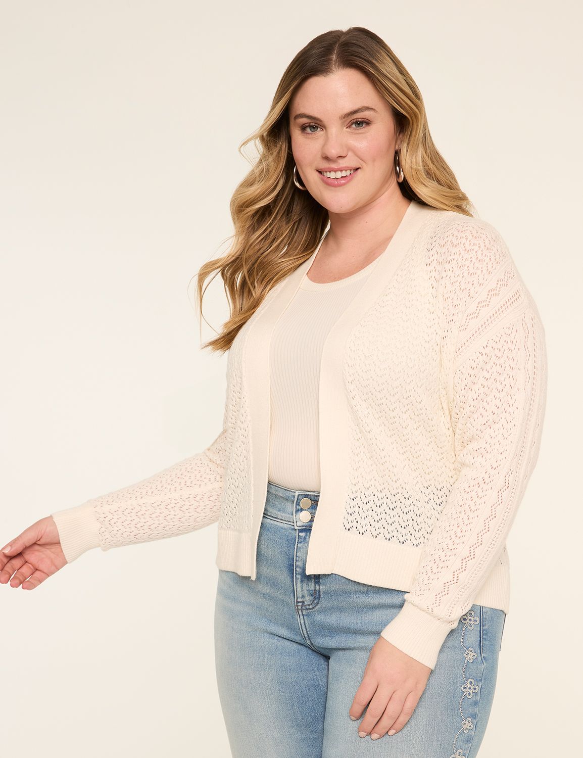Classic Pointelle Open-Front Cardigan