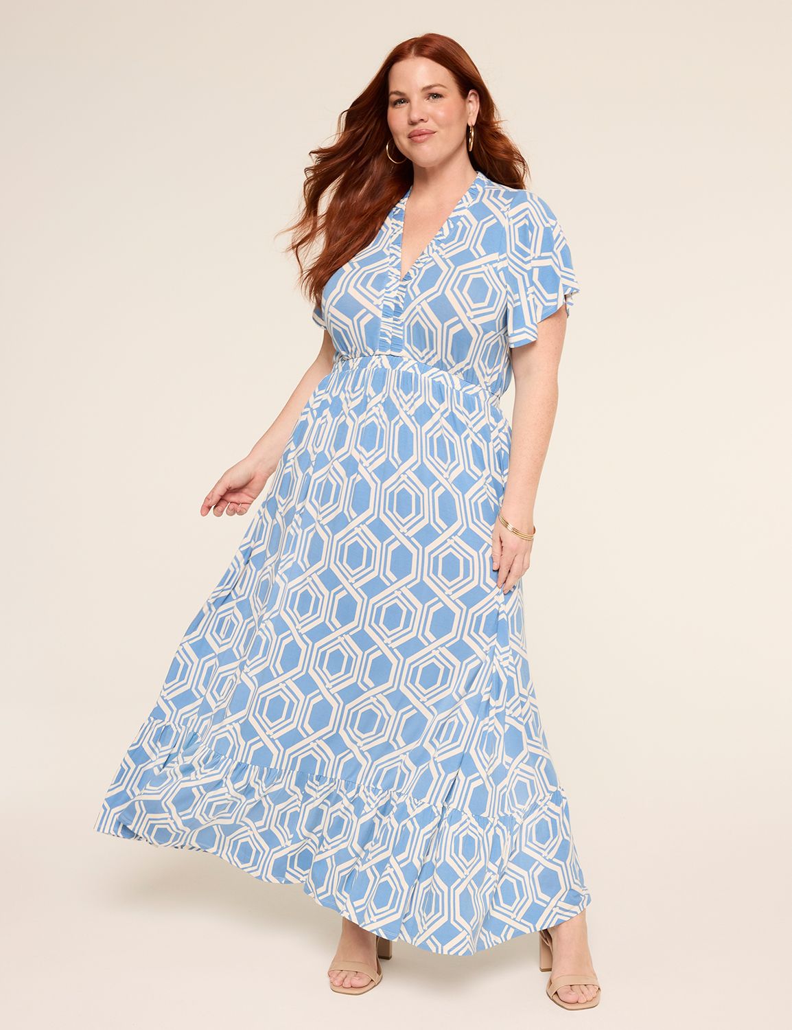 Short Flutter Sleeve Maxi Dress