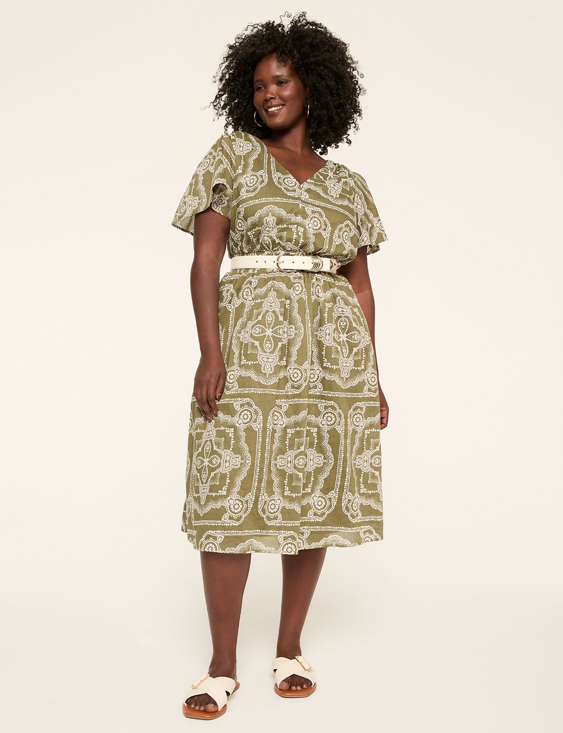 Short-Sleeve Smocked Waist Midi Dress