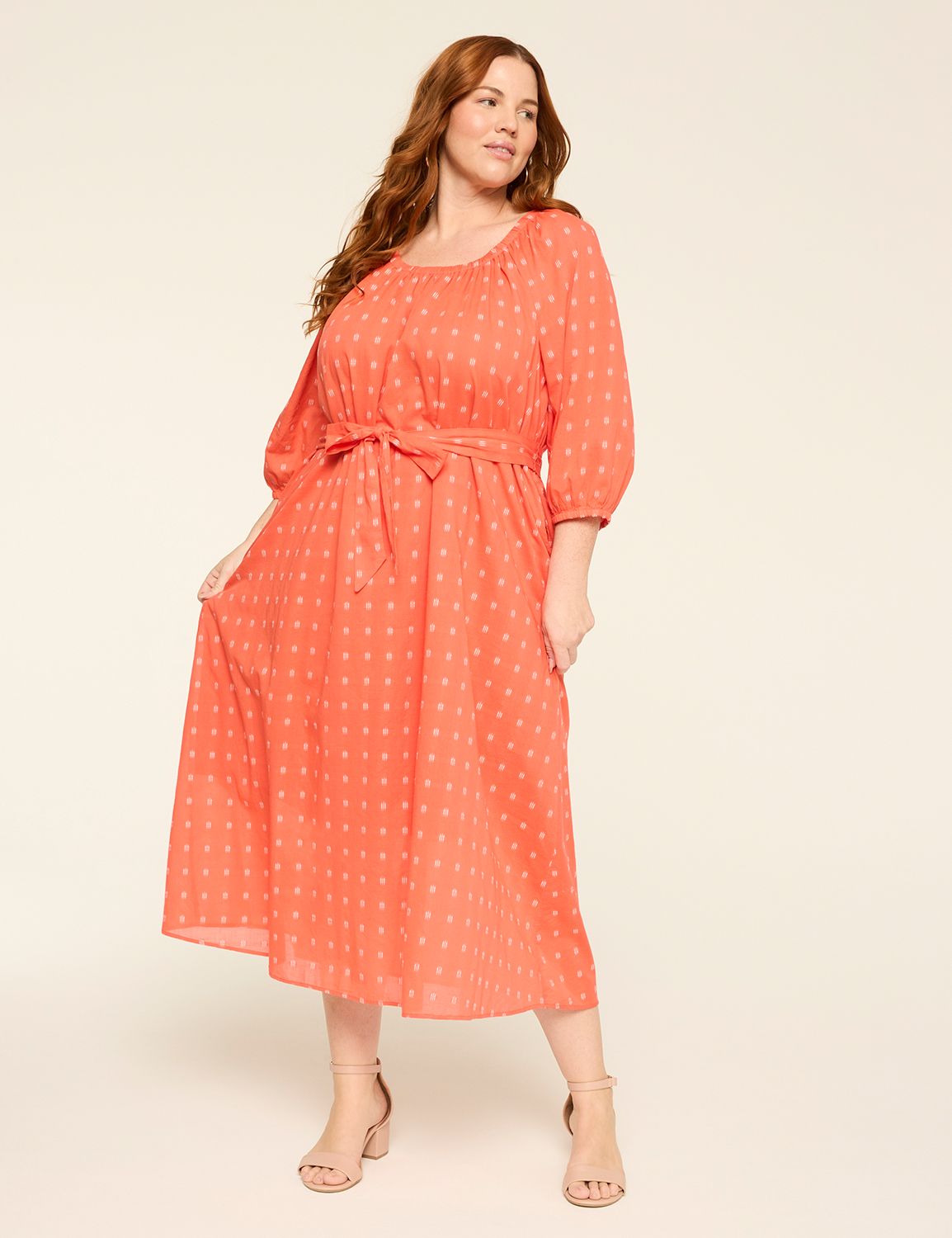 Long-Sleeve Tie Waist Maxi Dress