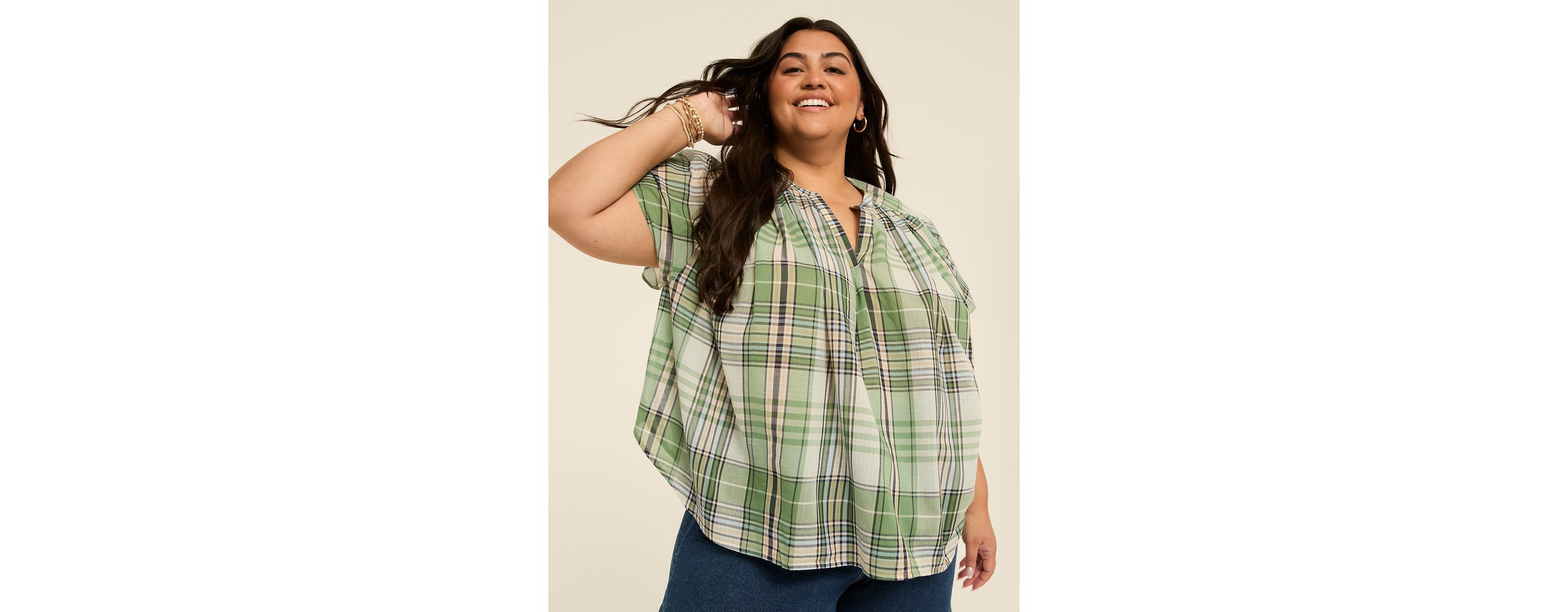 Notch-Neck Flutter-Sleeve Popover Top