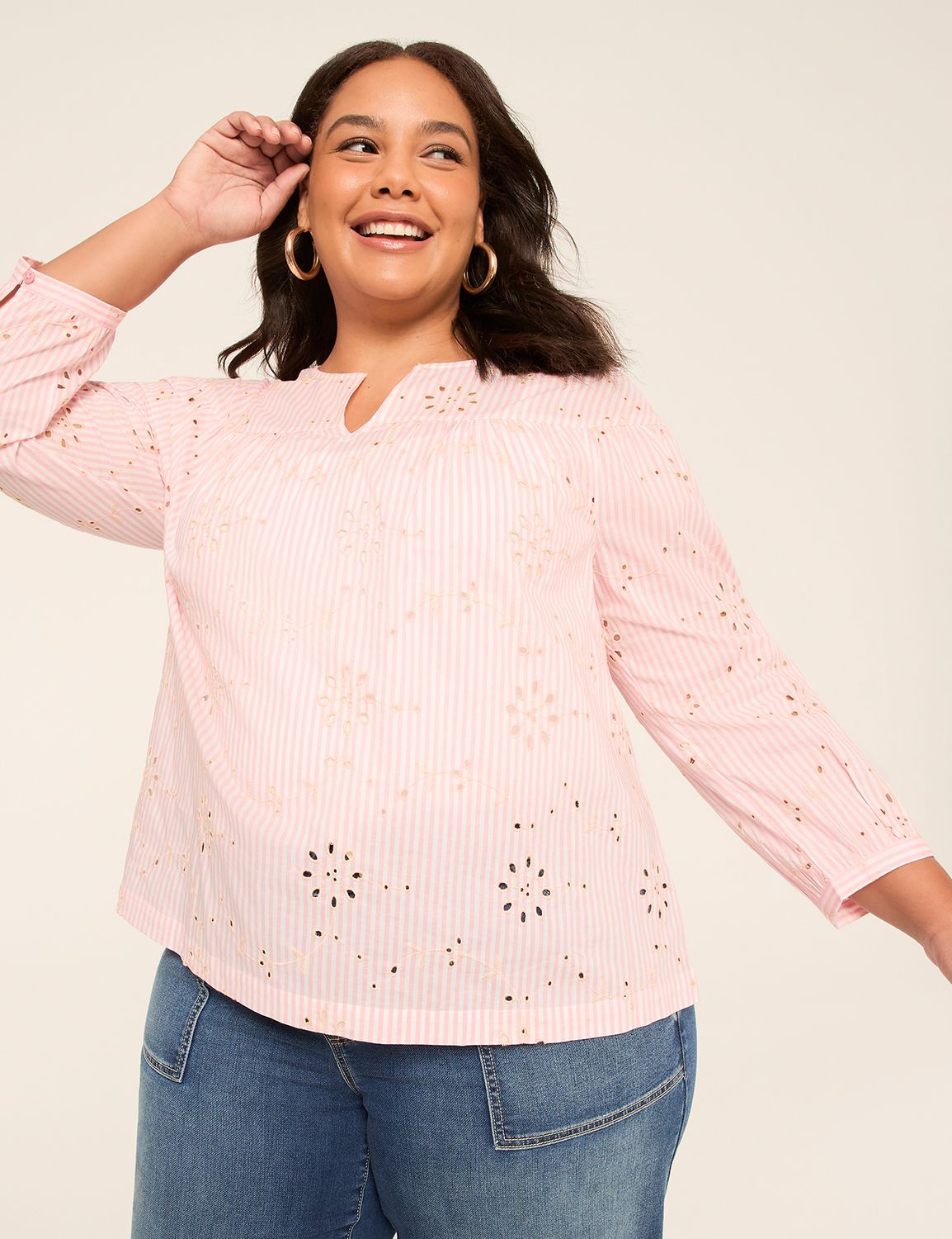 Split-Neck Bracelet Sleeve Blouse