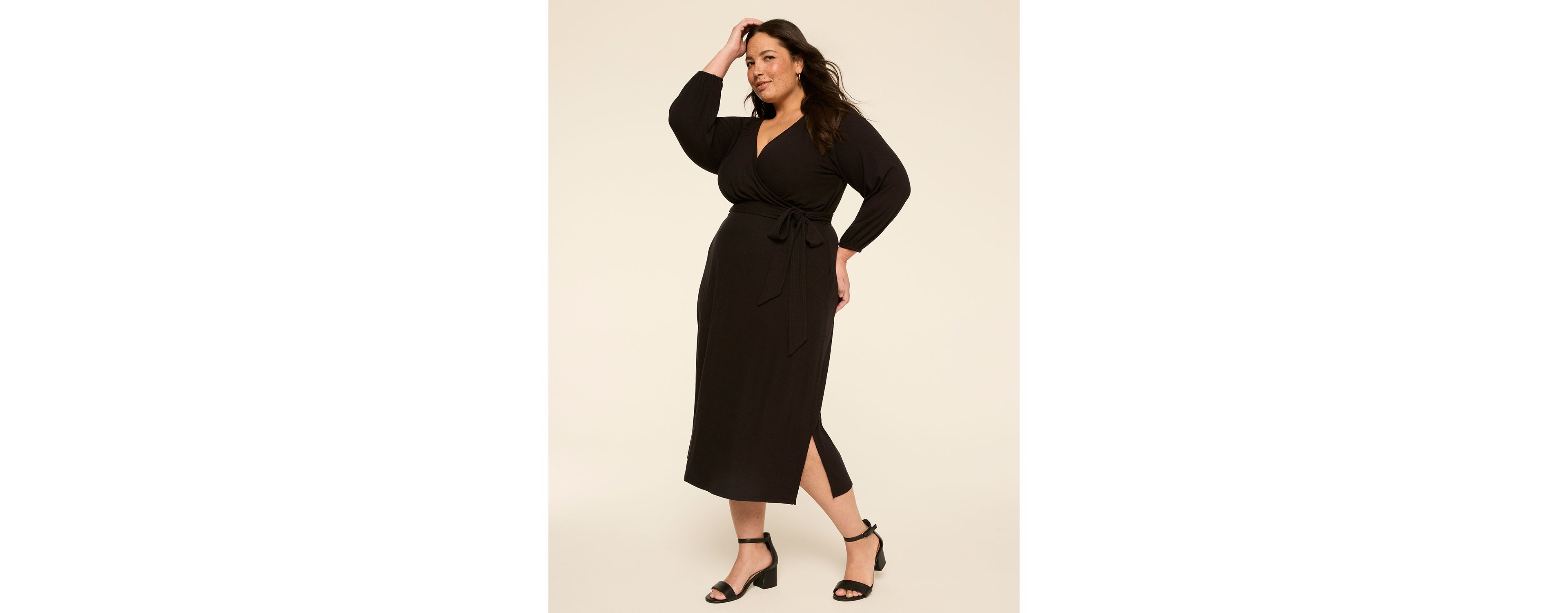 Long-Sleeve Wrap Midi Dress