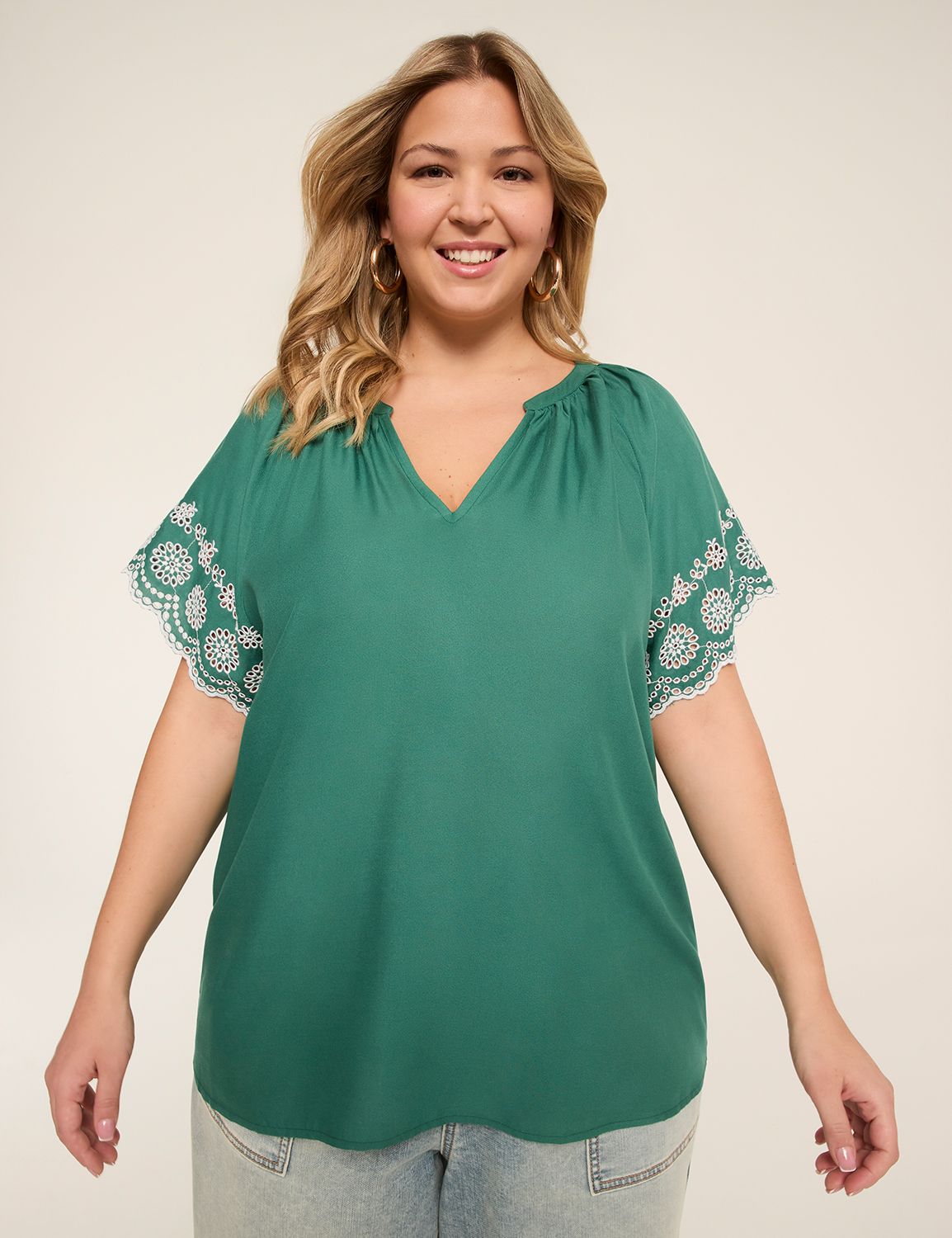 Short-Sleeve Split-Neck Top