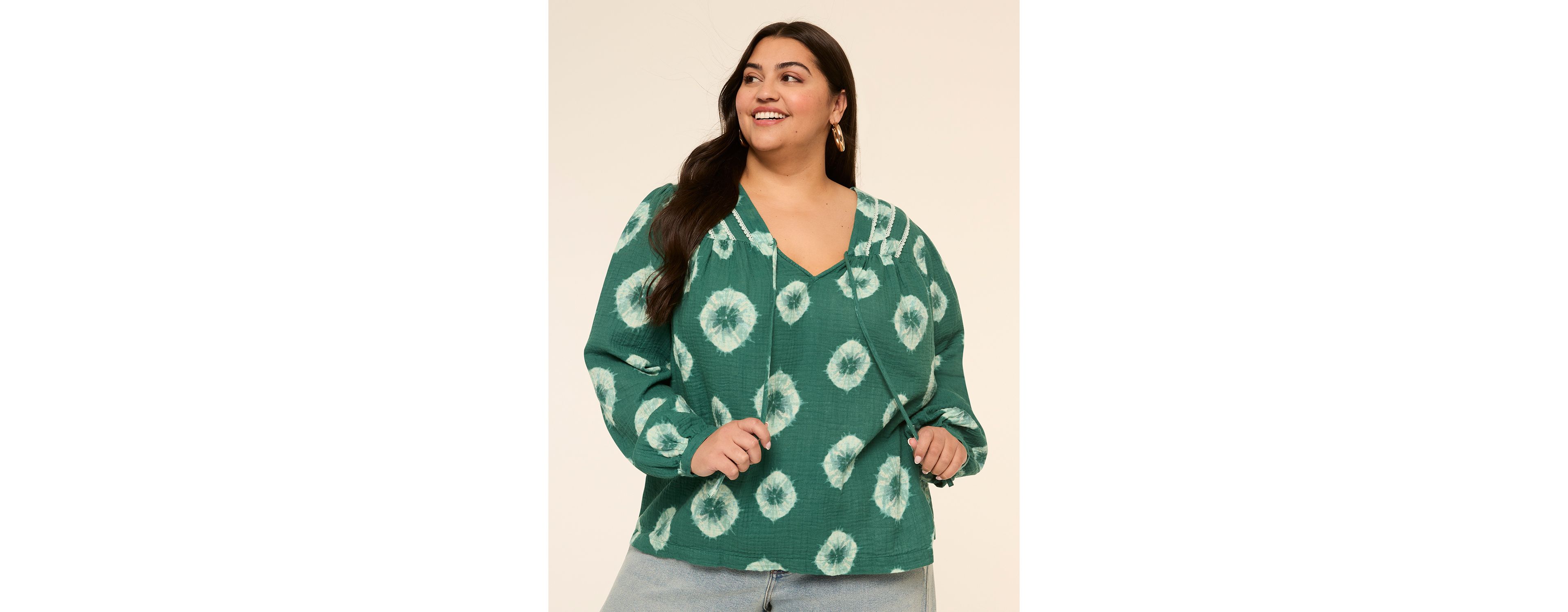 Bracelet Sleeve Tie-Neck Blouse