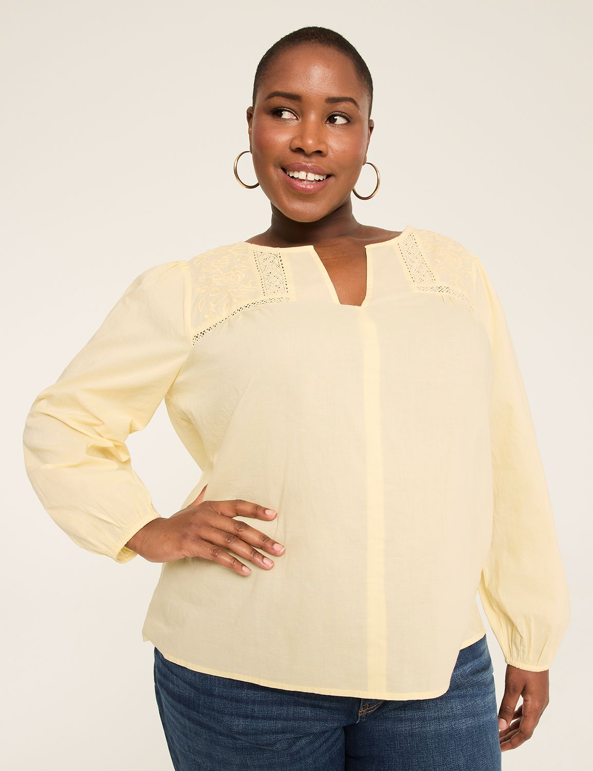 Long-Sleeve Smocked Lace Swing Top