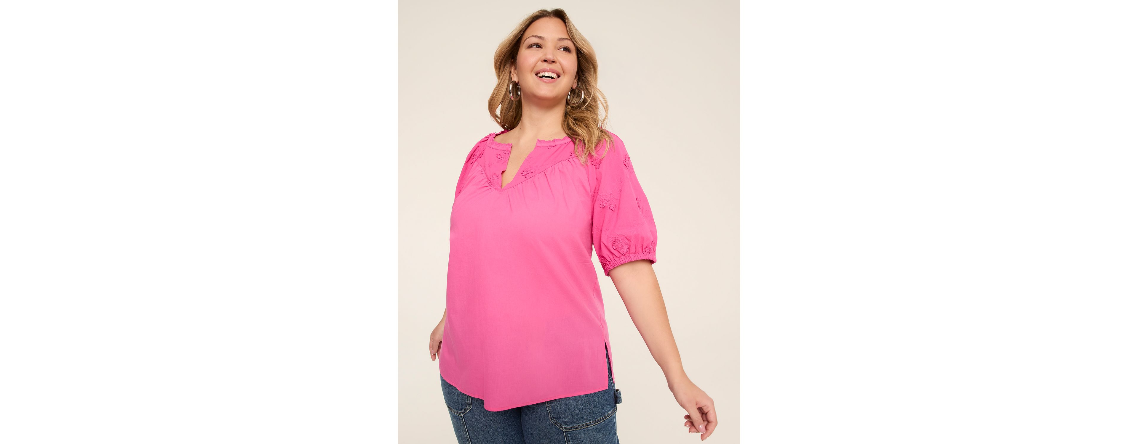 Short Puff-Sleeve Swing Blouse