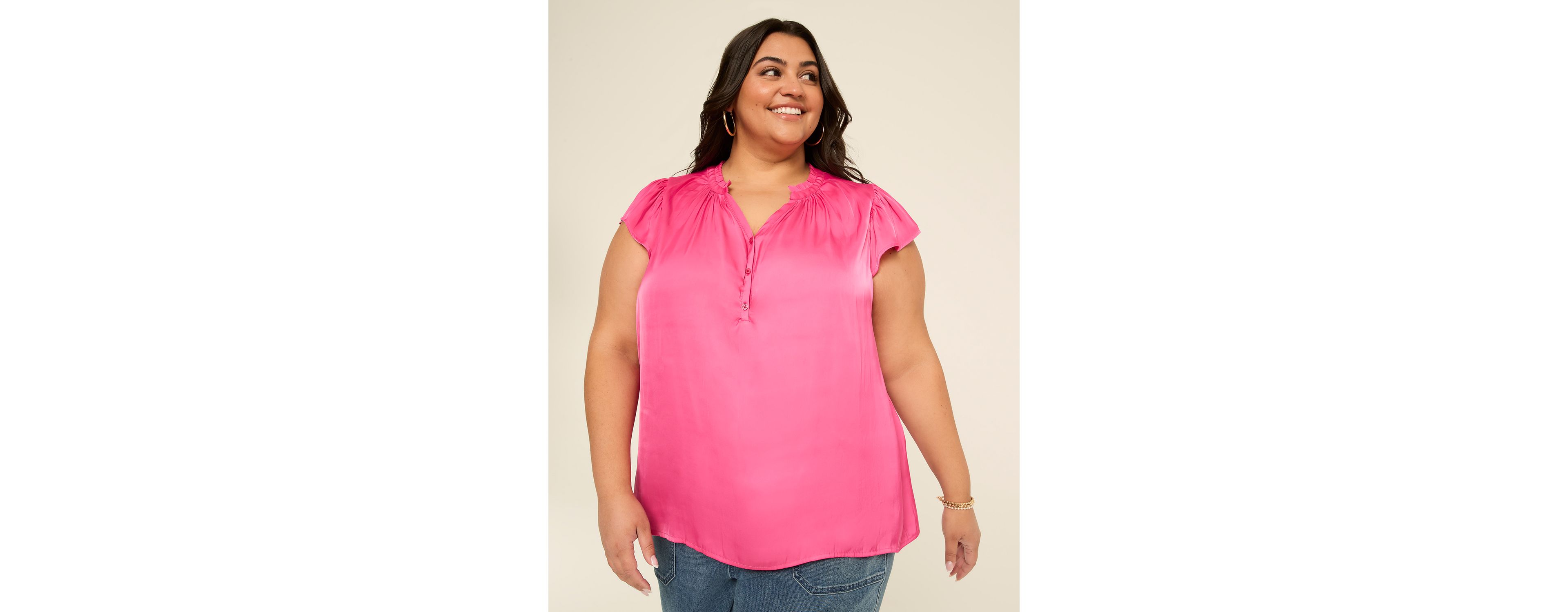 Flutter-Sleeve Notch-Neck Top