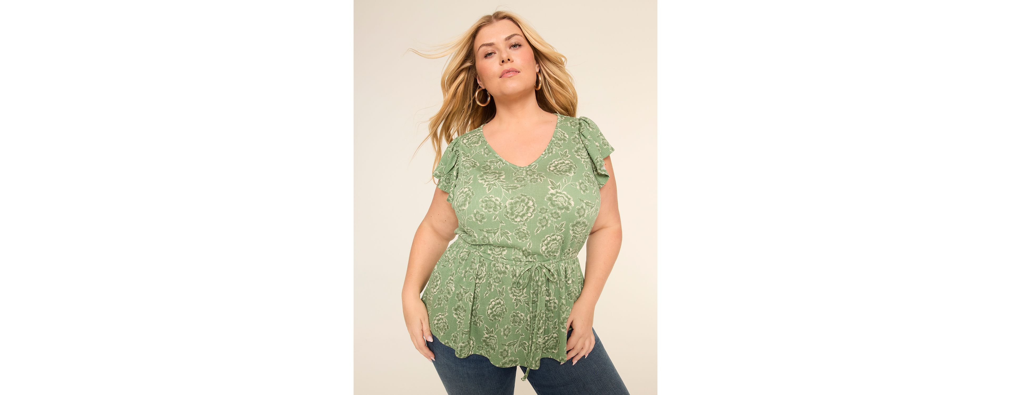Short-Sleeve V-Neck Tie Waist Top