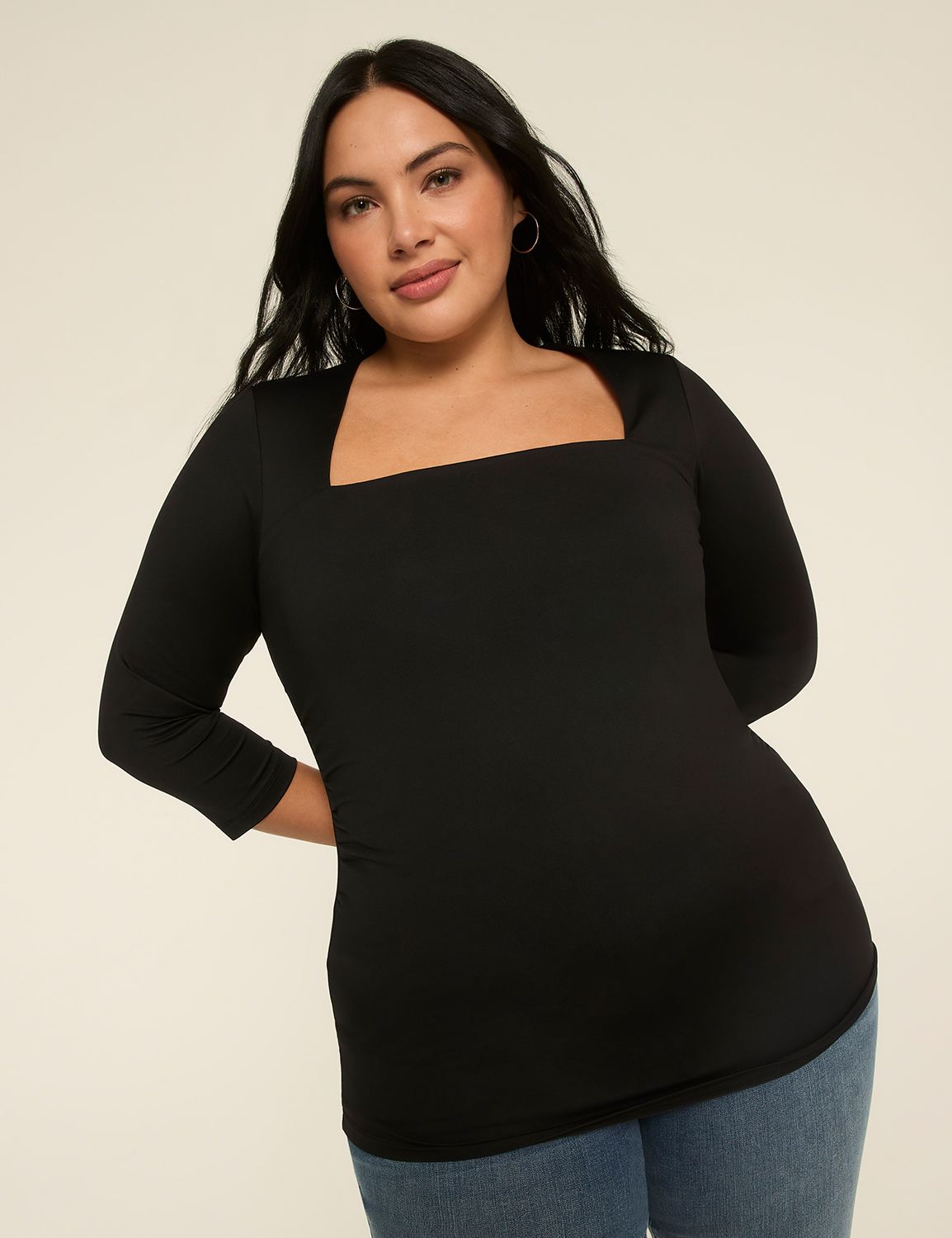 3/4-Sleeve Square-Neck Knit Top