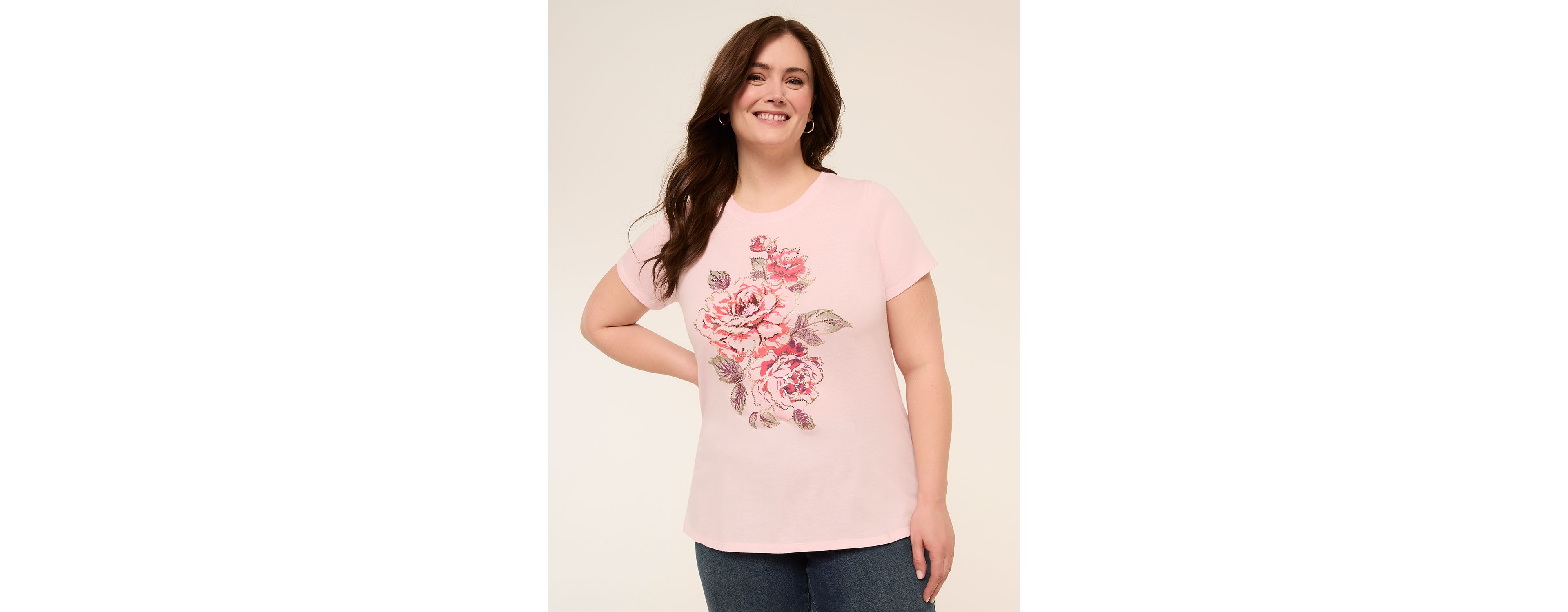 Crew-Neck Flower Bouquet Graphic
