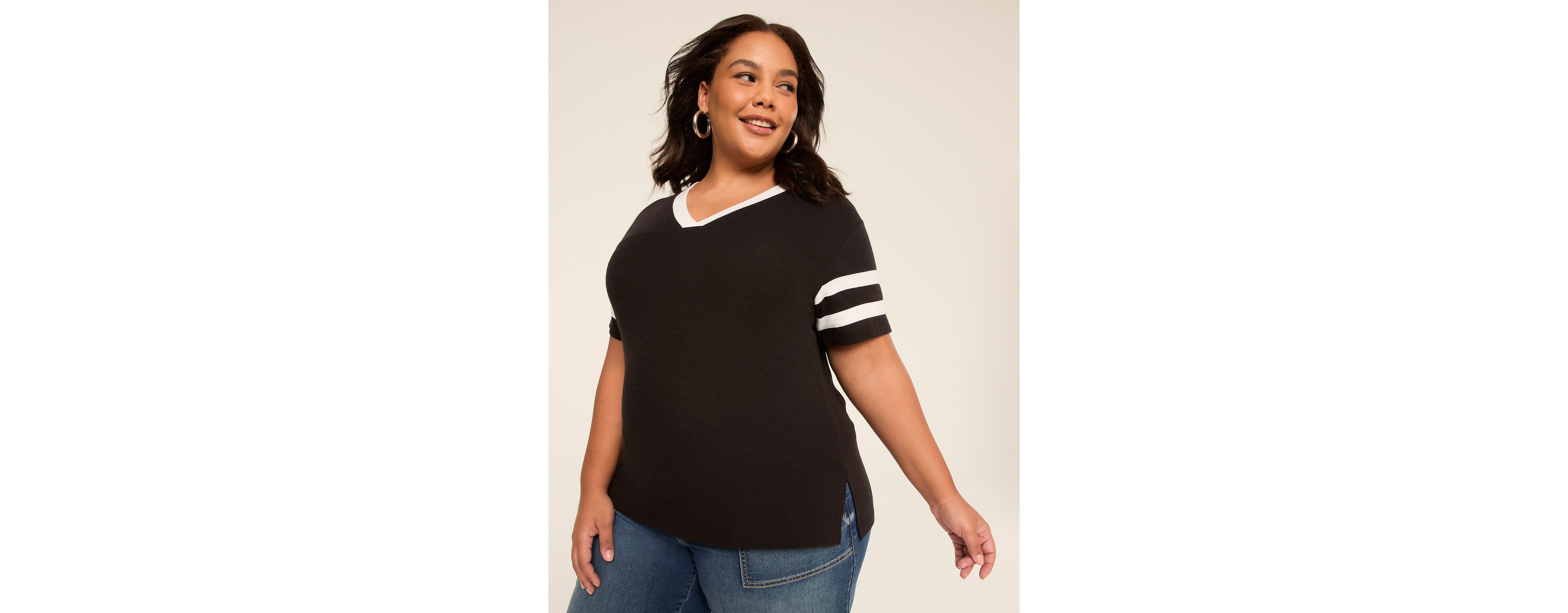 Short-Sleeve V-Neck Striped Tee