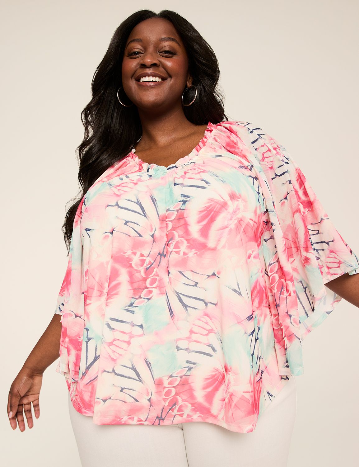 Ruffle V-Neck Mesh Circle Drama Top