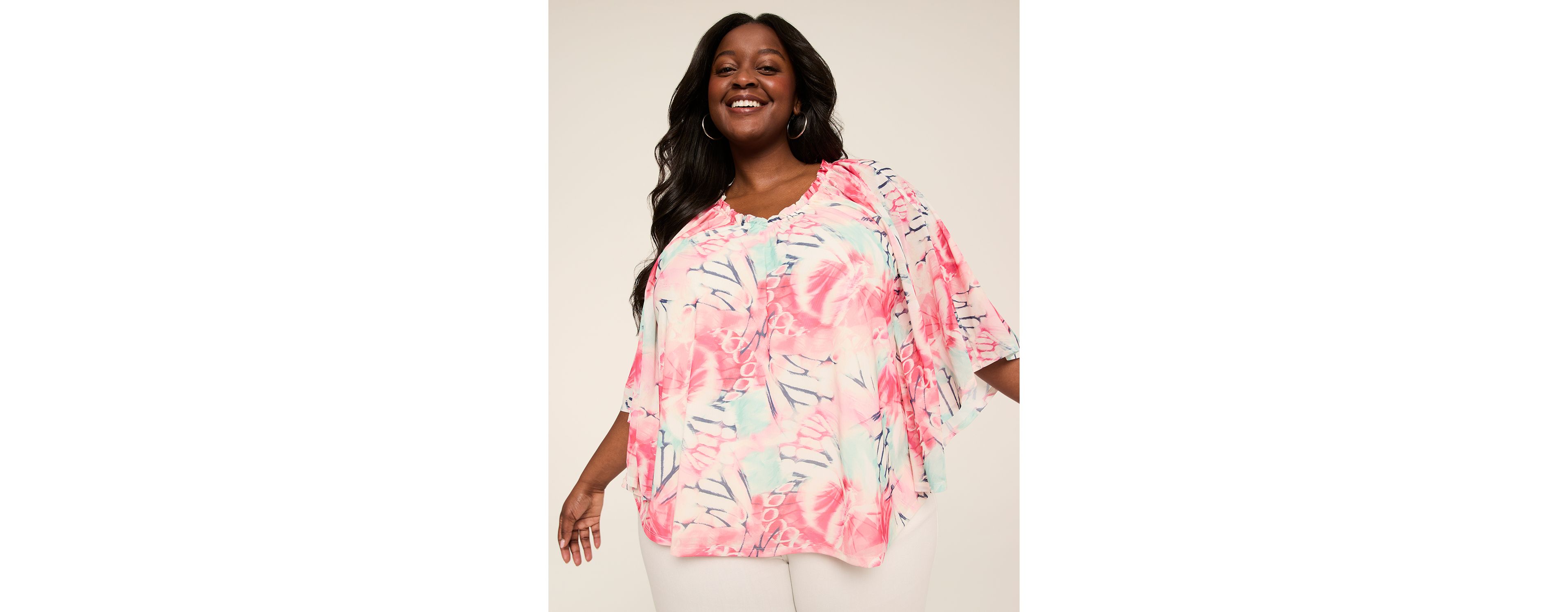 Ruffle V-Neck Mesh Circle Drama Top
