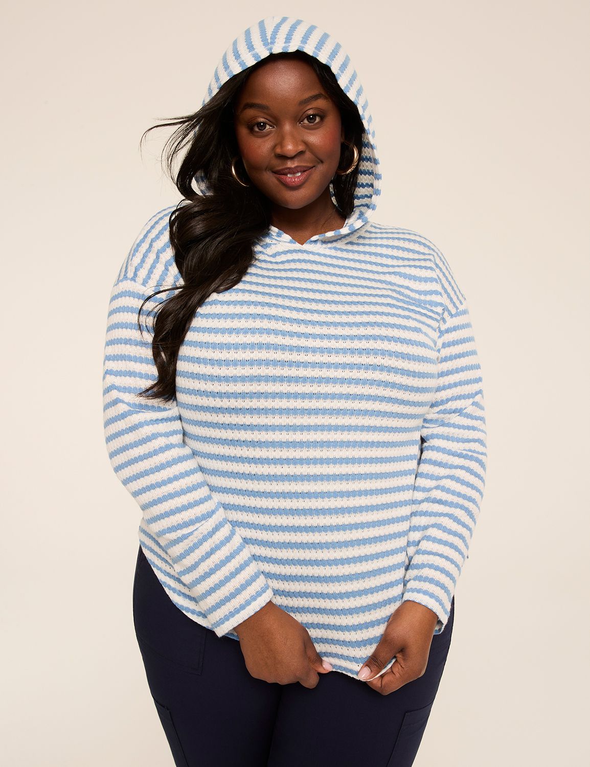 Long-Sleeve Striped Hoodie Top