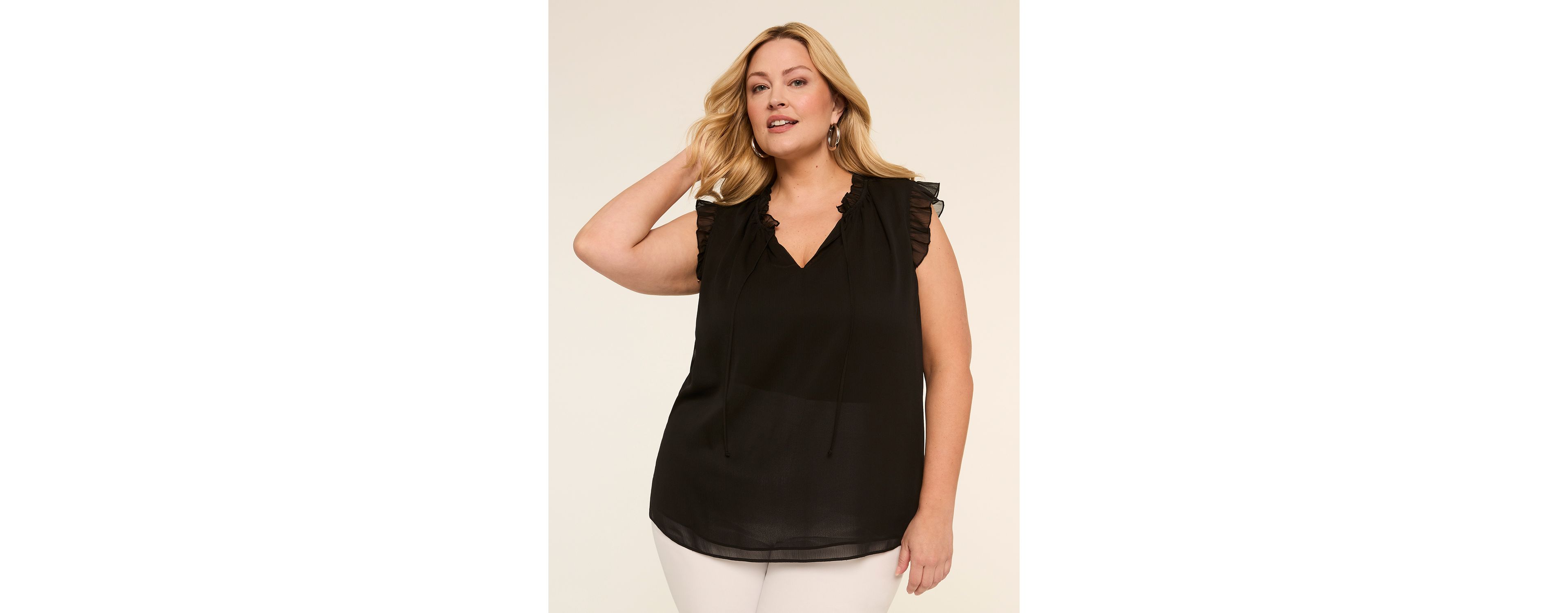 Sleeveless Split-Neck Popover Top