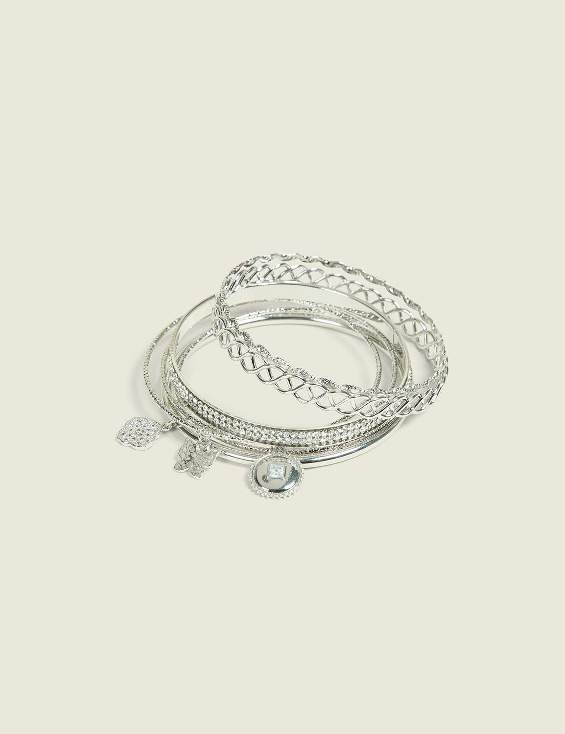 Silvertone Charm Bangle Set
