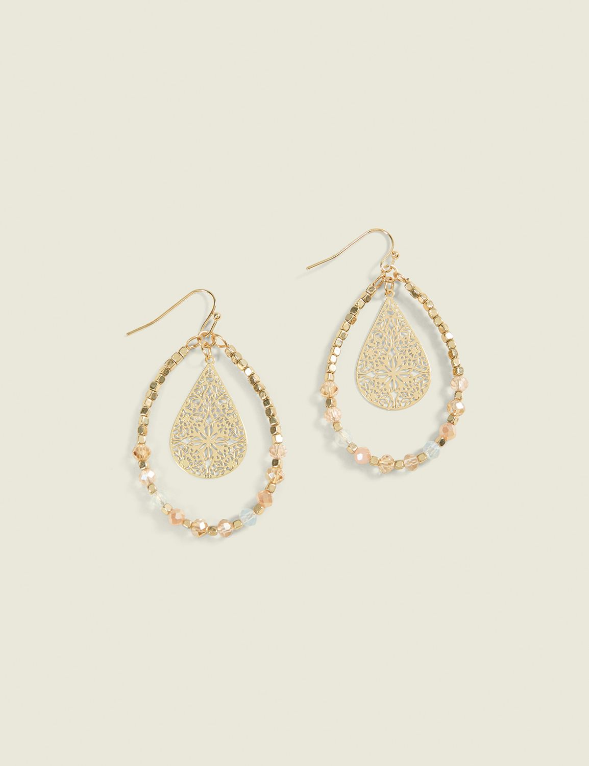 Gold Filagree & Beaded Drop Earring
