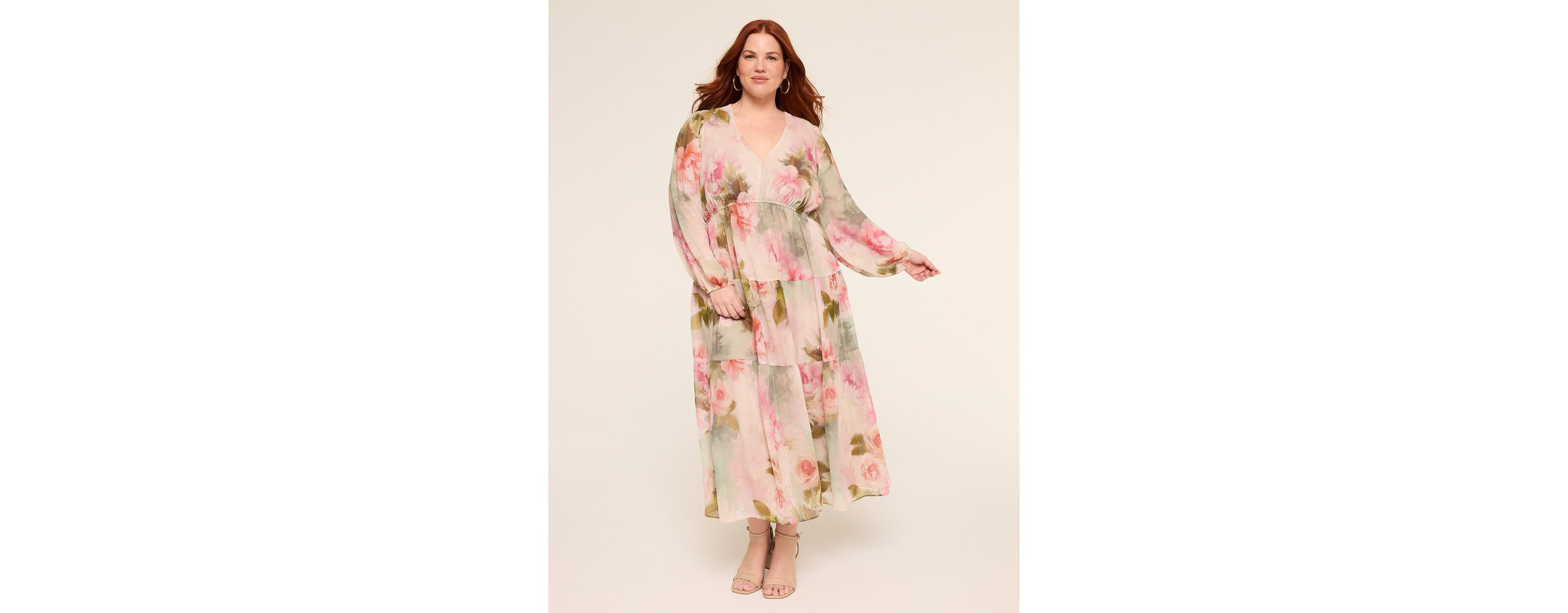 Long-Sleeve V-Neck Maxi Dress