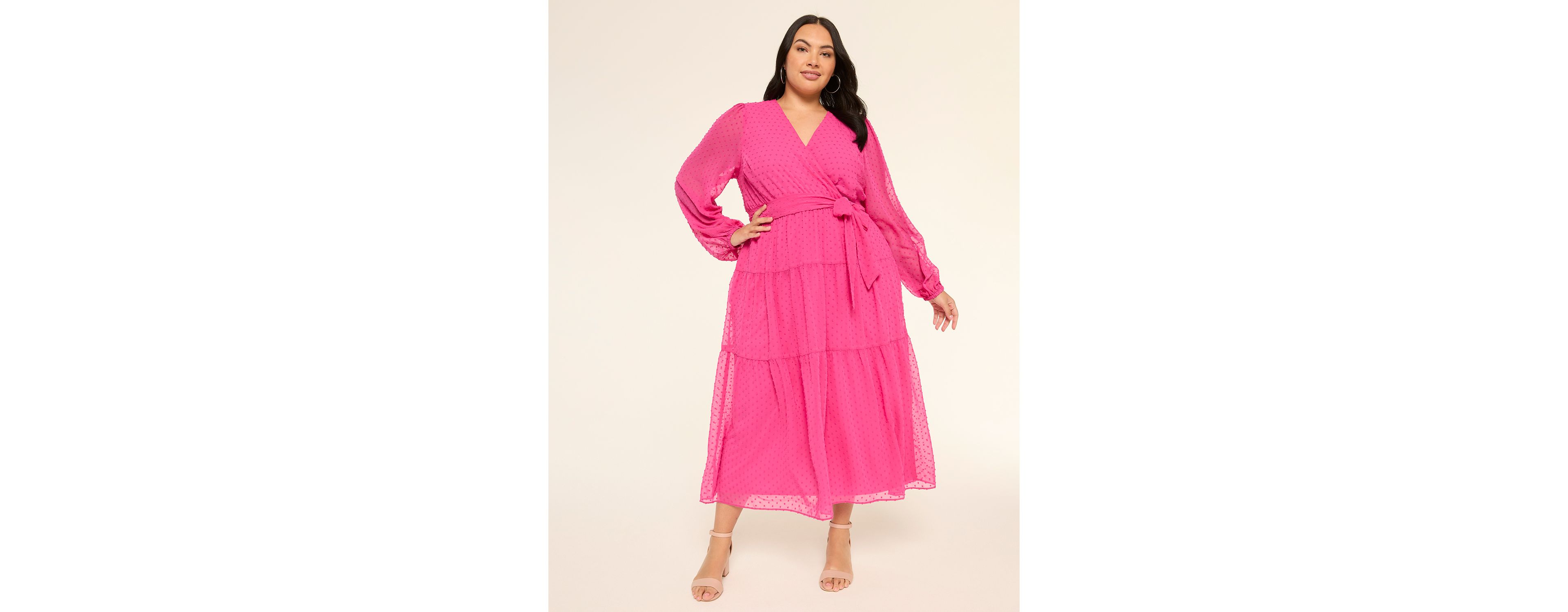 Long-Sleeve Surplice-Neck Maxi Dress