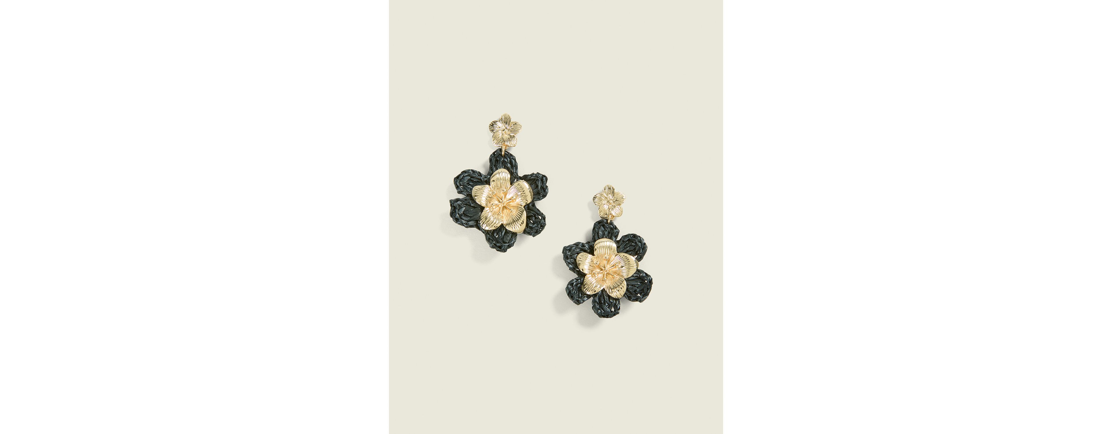 Black & Gold Flower Drop Earring