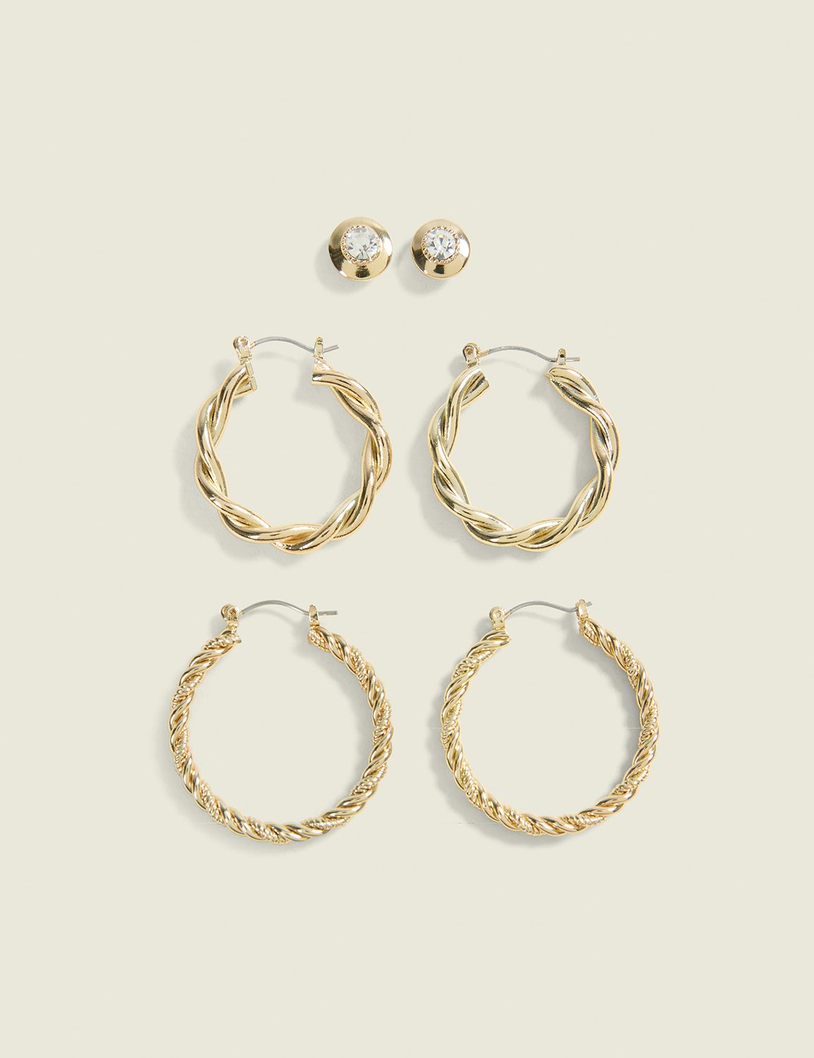 Gold Textured Hoop & CZ Stud 3 Pack