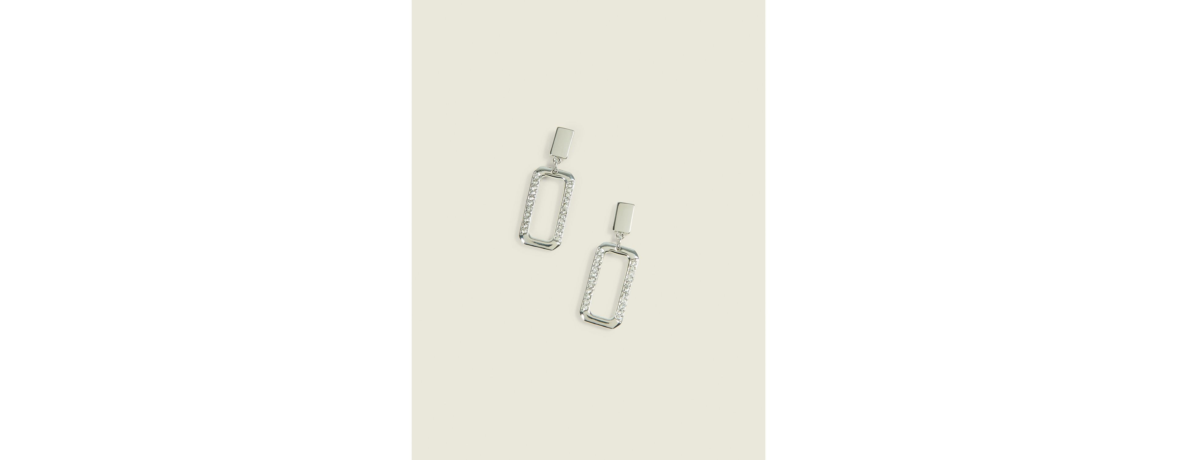Silvertone Square Drop Stud Earrings