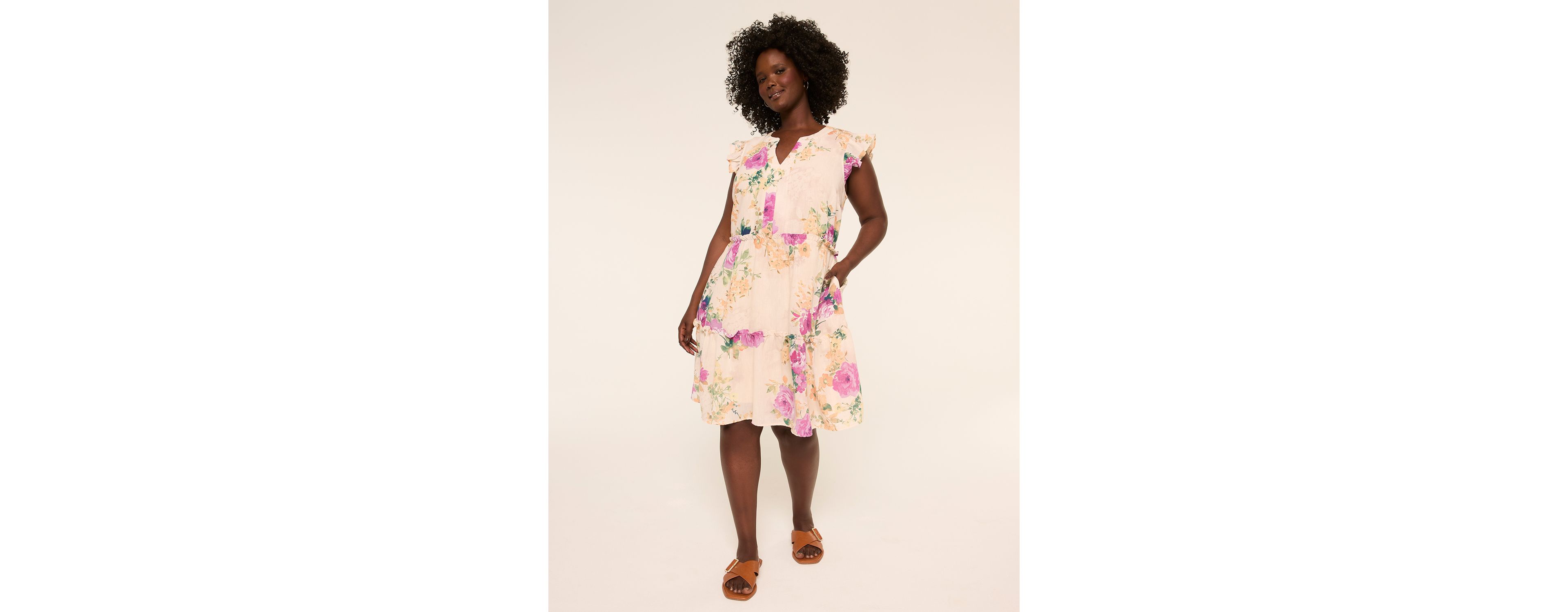Short-Sleeve Ruffle Swing Dress