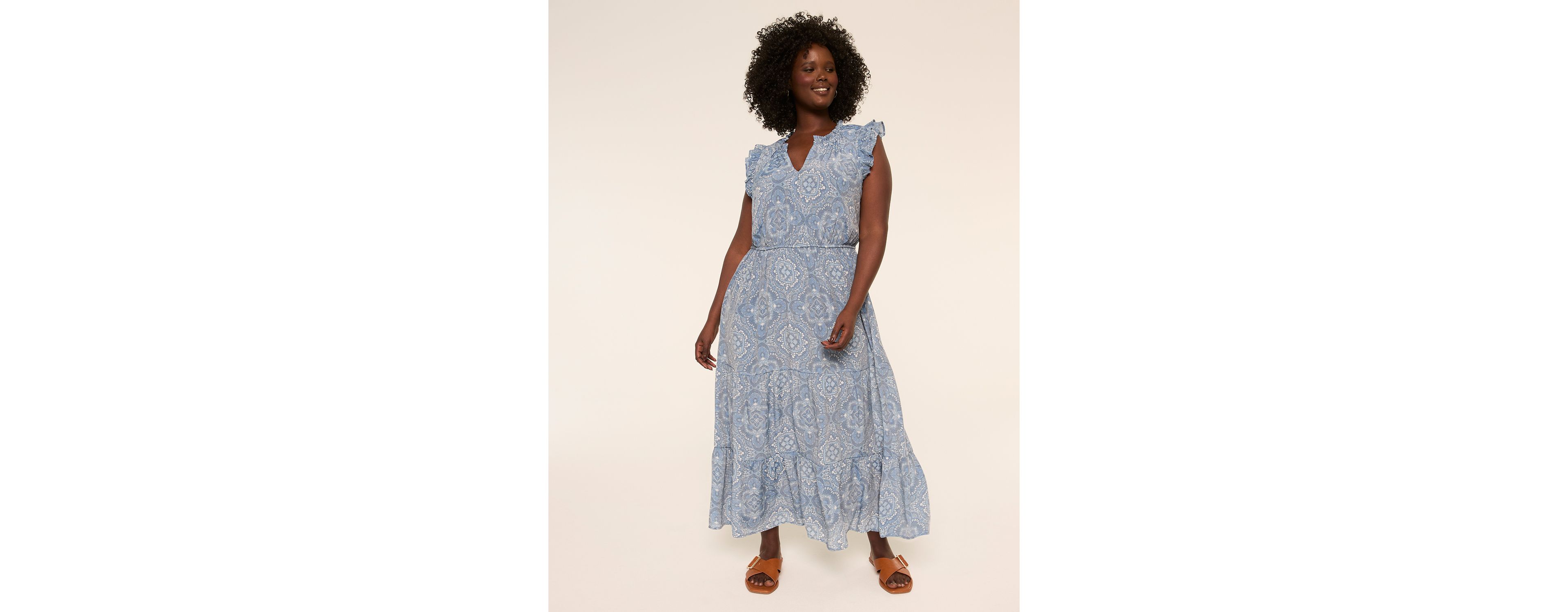Flutter-Sleeve V-Neck Maxi Dress