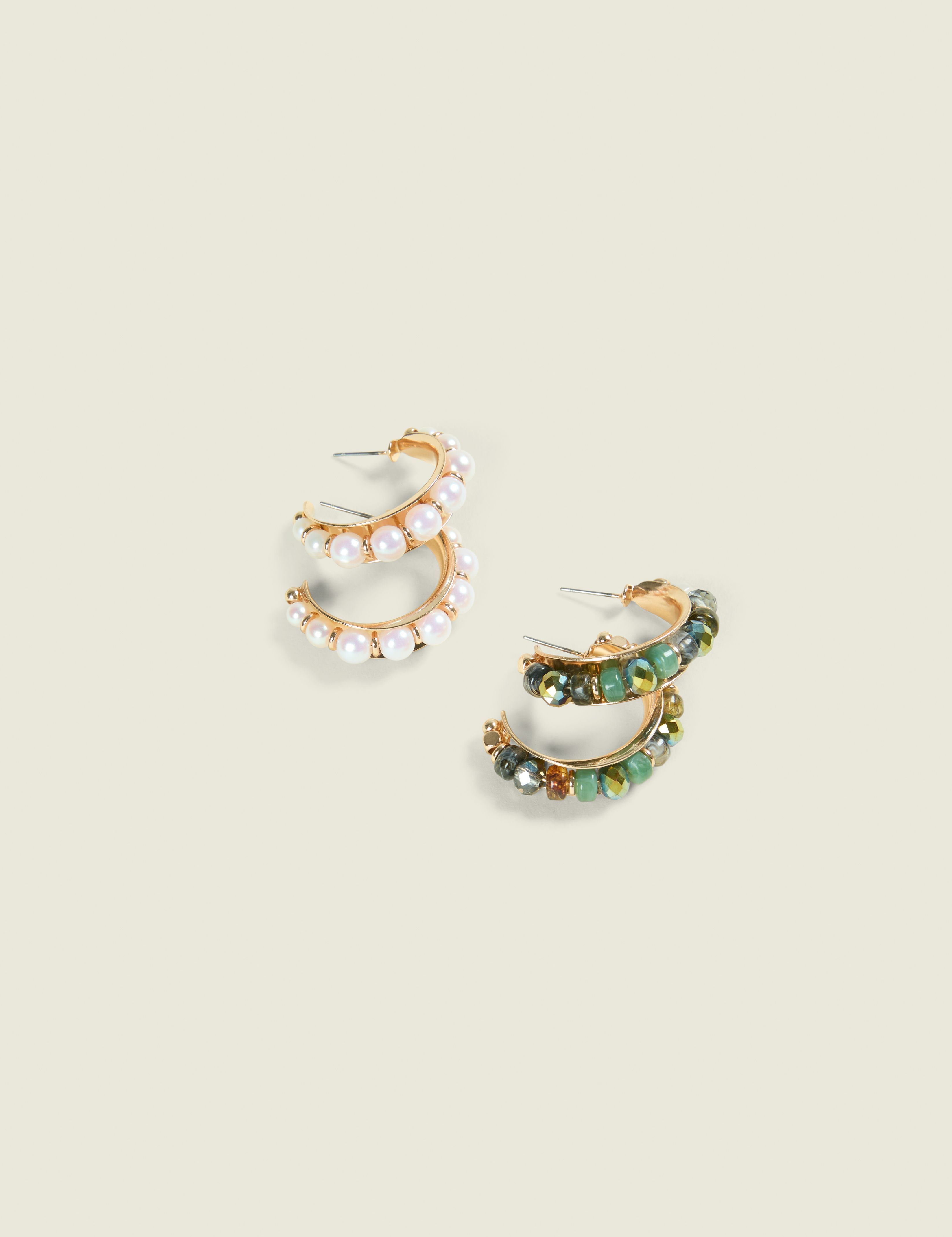 Blue & Pearlized Hoop Earring
