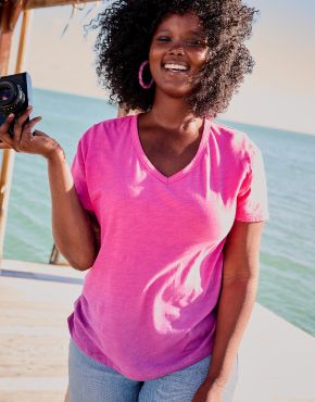 pink v neck t shirt plus size