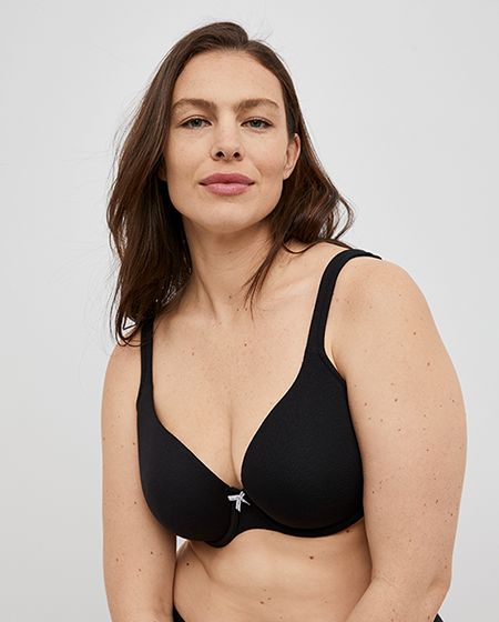 Woman in Lane Bryant Cacique t-shirt bra
