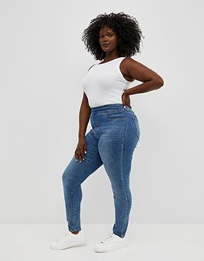 Photo of model in Lane Bryant pull-on jeans