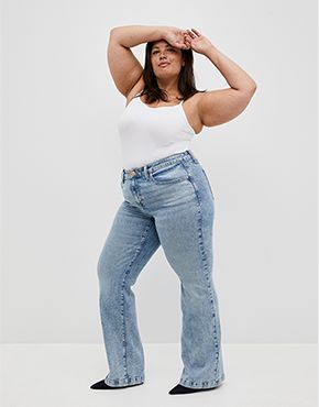 Photo of model in Lane Bryant flare leg jeans