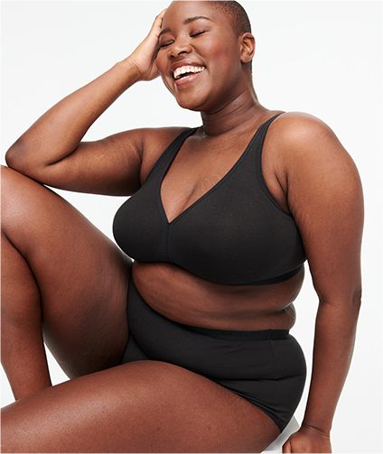 Model photo wearing Cacique bra and panty set