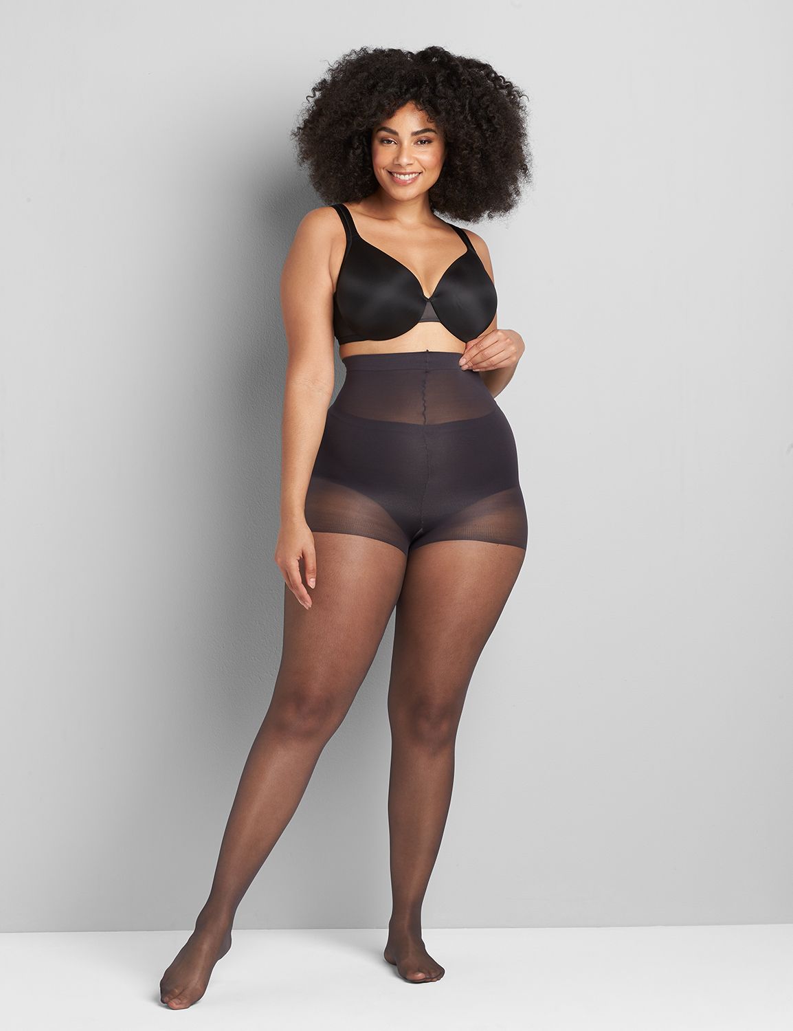 Women's Control Top Pantyhose High Waist Plus Size Tights Ultra-soft Black
