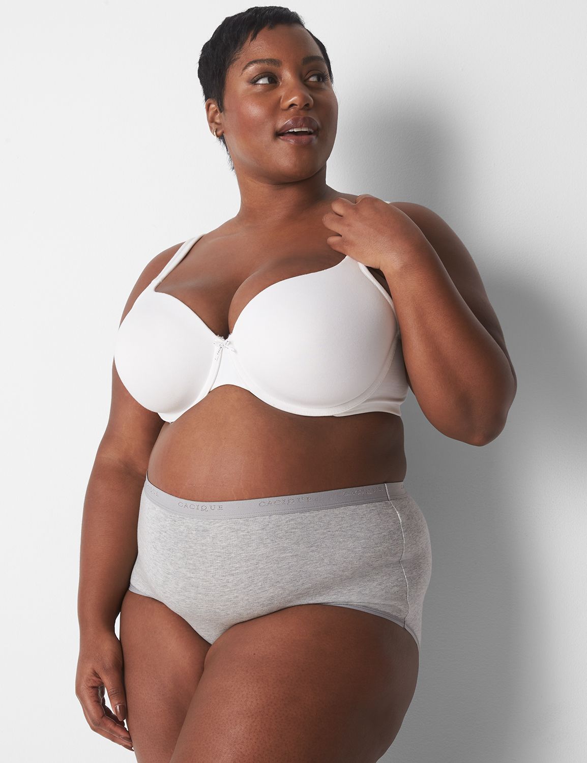 Lane Bryant Cacique Cotton Hipster Panties Underwear Wide Band White Gray 0  / 2