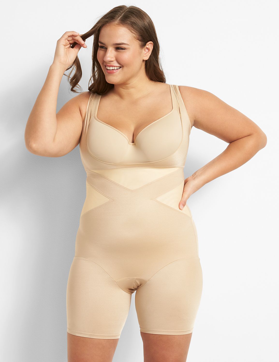 Shape by Cacique Open-Bust Thigh Shaper 1085253-Y:PANTONE Tiramisu:22/24