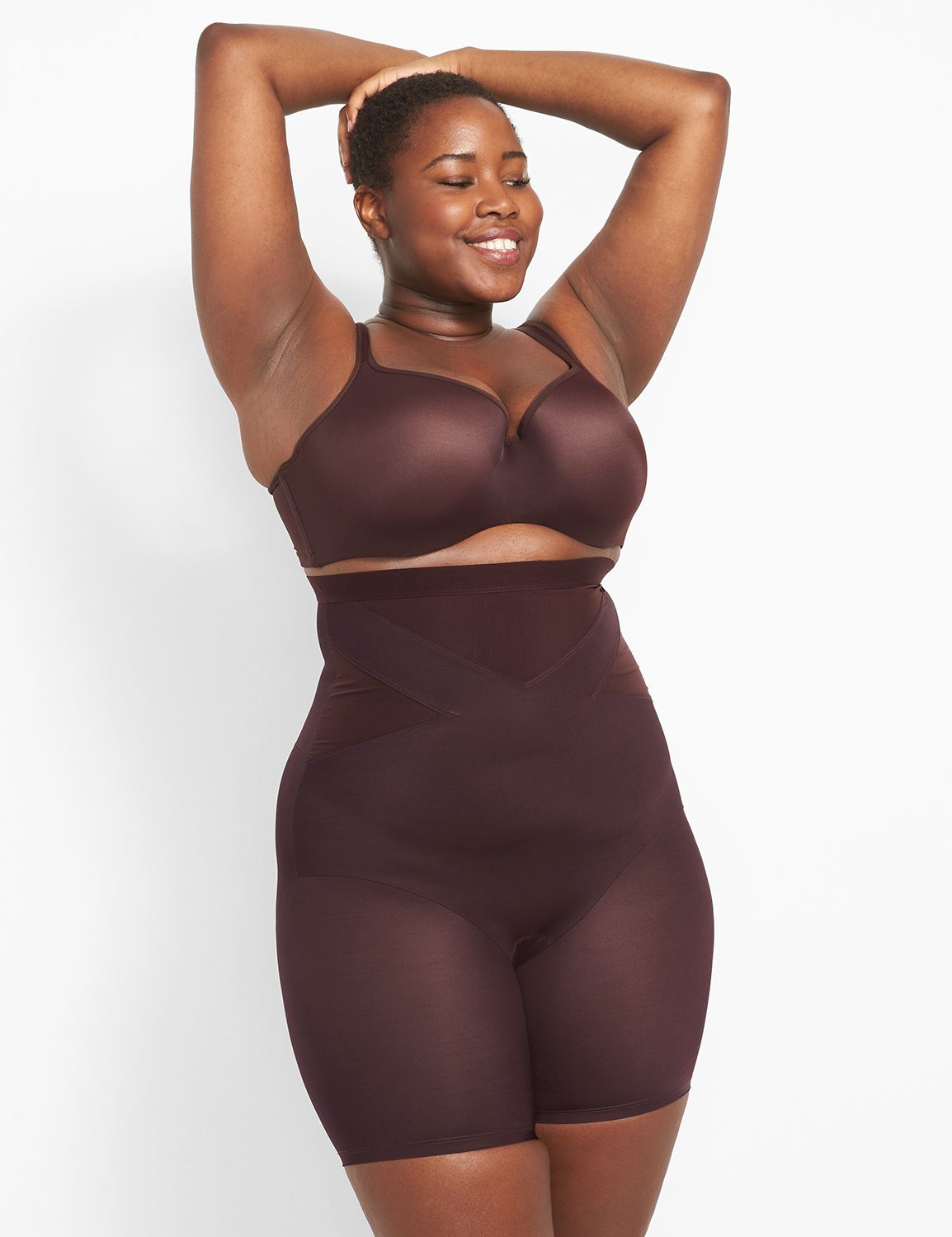 Shape by Cacique Open-Bust Thigh Shaper 1085253-Y:PANTONE Chocolate  Plum:14/16