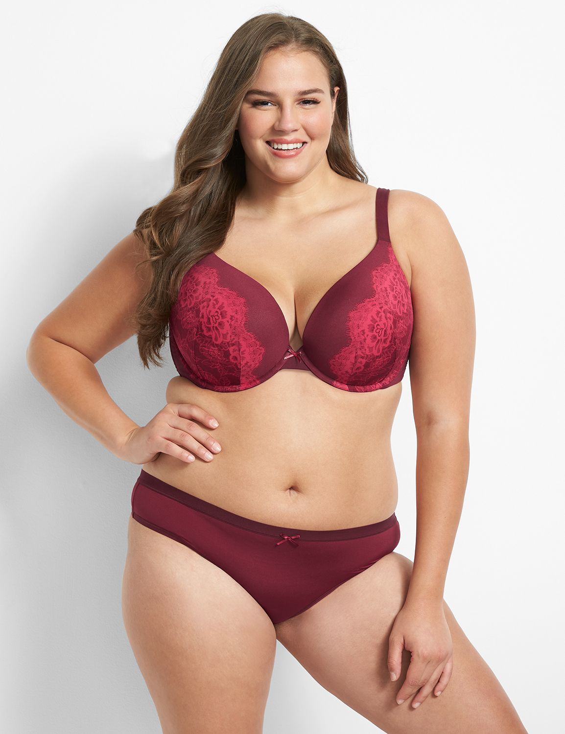 Smooth PU Plunge  Placement Print - 1122786 F:Border Lace_REV_Zinfandel_CH21101:40DD Product Image 1