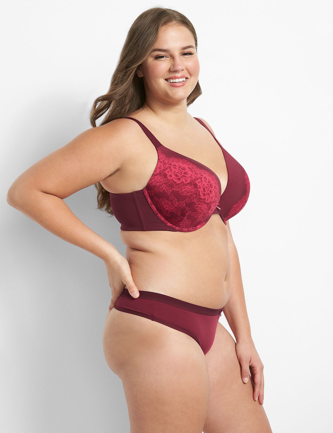 Smooth PU Plunge  Placement Print - 1122786 F:Border Lace_REV_Zinfandel_CH21101:40DD Product Image 3
