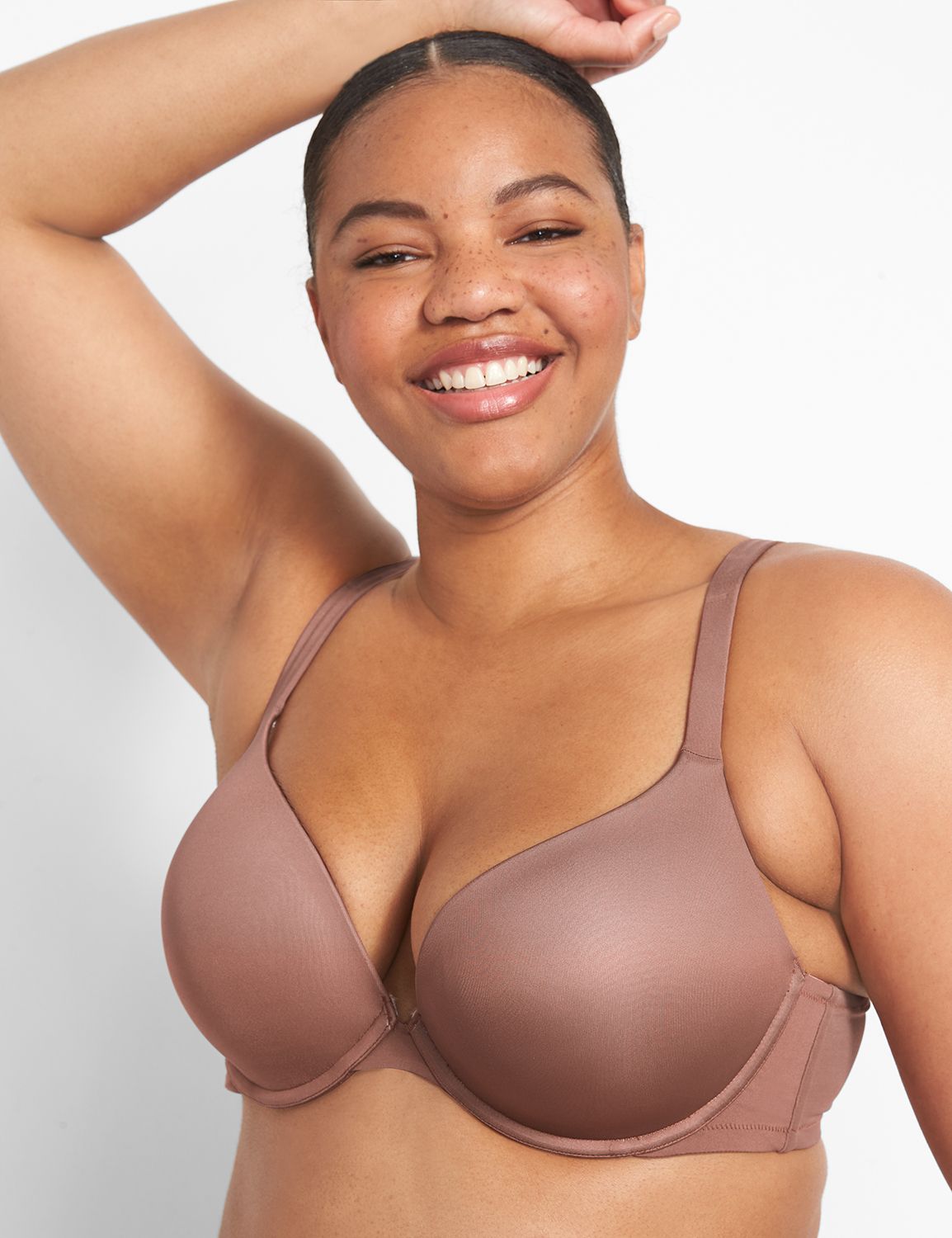 Cacique NEW Smooth Plunge Bra Brown Padded Underwire Super Comfy