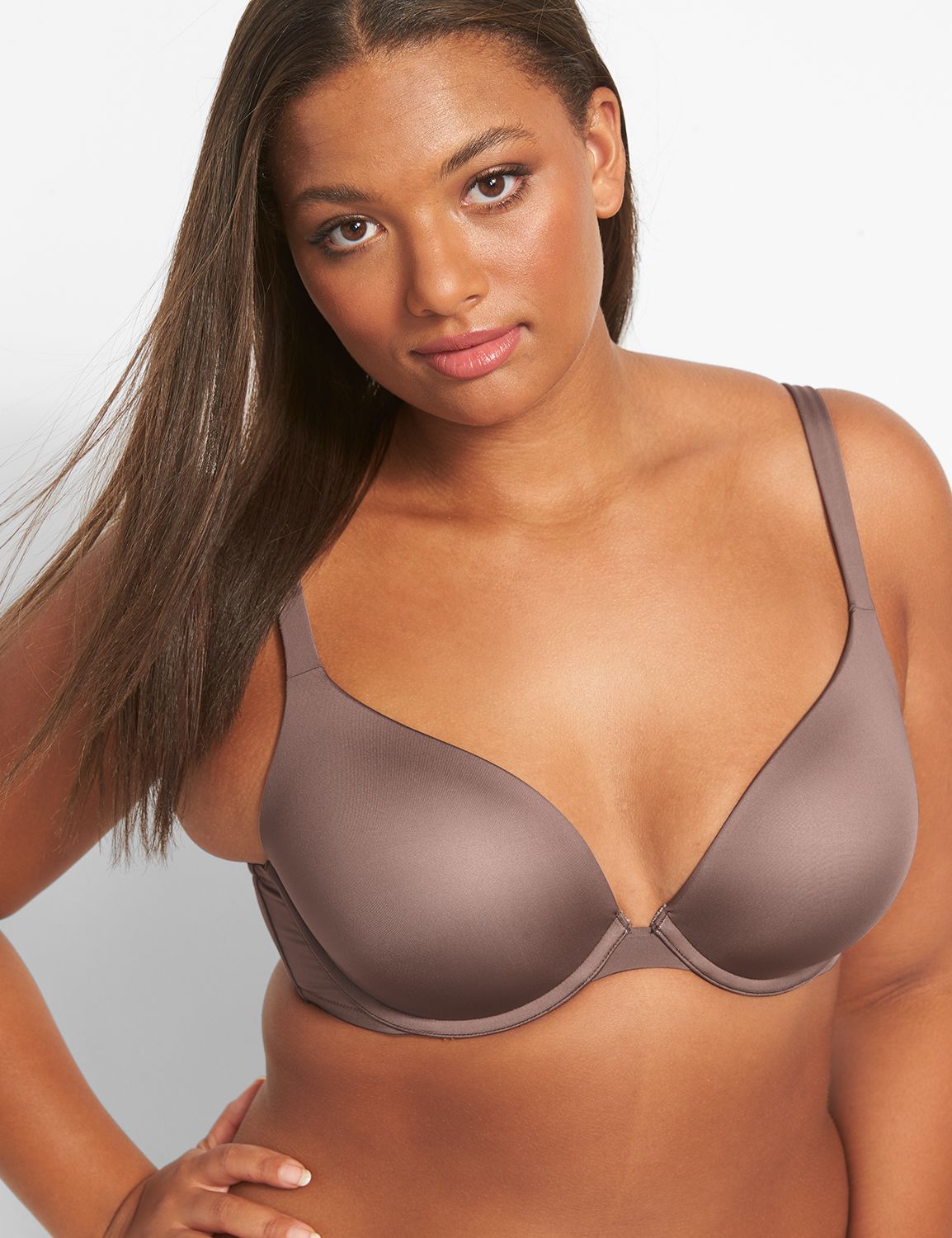 Cacique NEW Smooth Plunge Bra Brown Padded Underwire Super Comfy