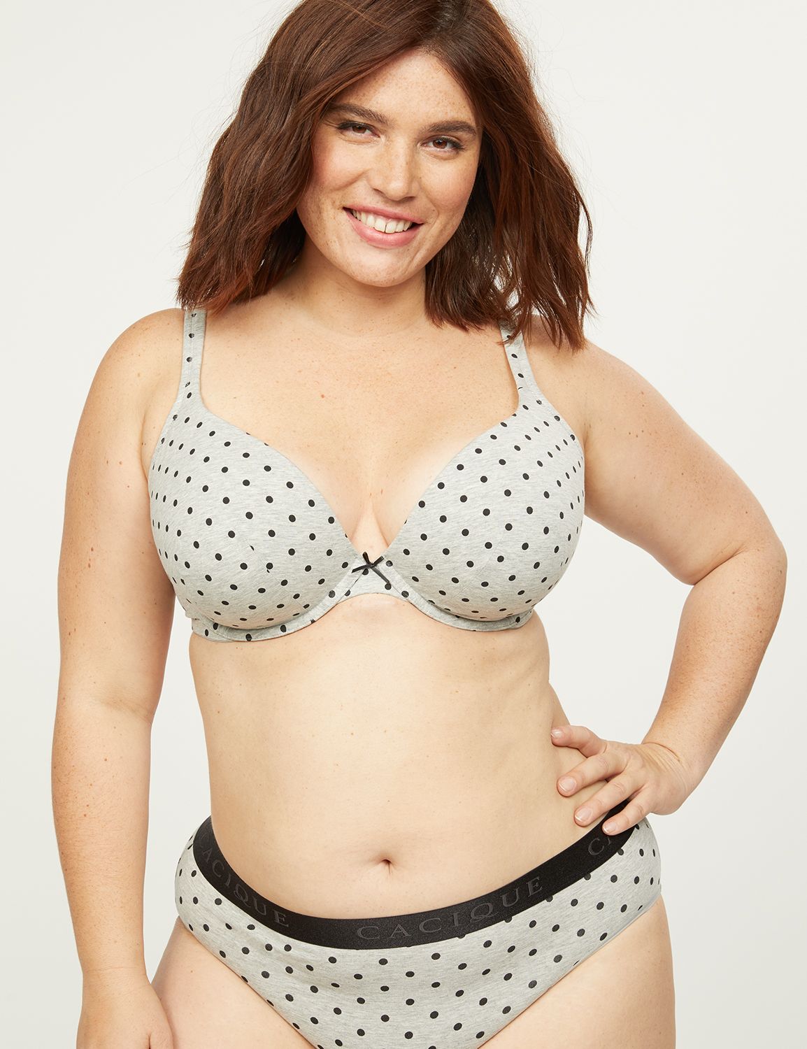 Image of Lane Bryant Women's Cotton Boost Plunge Bra B Grey Dots