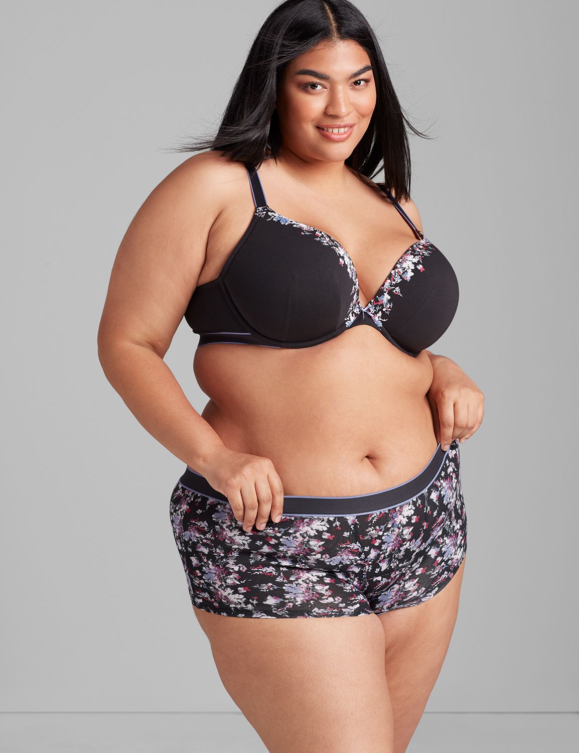 Image of Lane Bryant Women's Cotton Boost Plunge Bra F Floral Border
